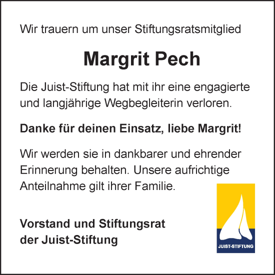 Wir trauern um unser Stiftungsratsmitglied Margrit Pech.